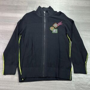 Diesel Track Jacket Mens Small Black Full Zip Neon Trim Patches Stand Collar